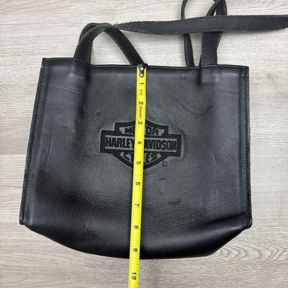 Vintage Harley Davidson Black Embroidered Leather Shoulder Bag Purse Tote